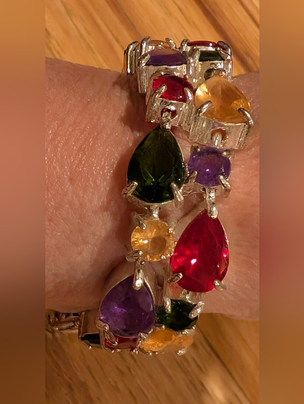 Multi Colored Crystal Teardrop Bracelet — With Matched Earrings